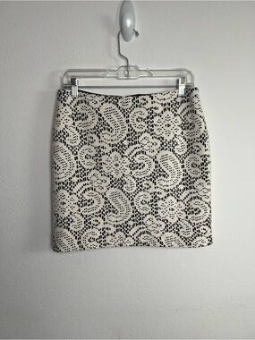 Etcetera Floral Crochet Textured Cream Black Pencil Mini Skirt